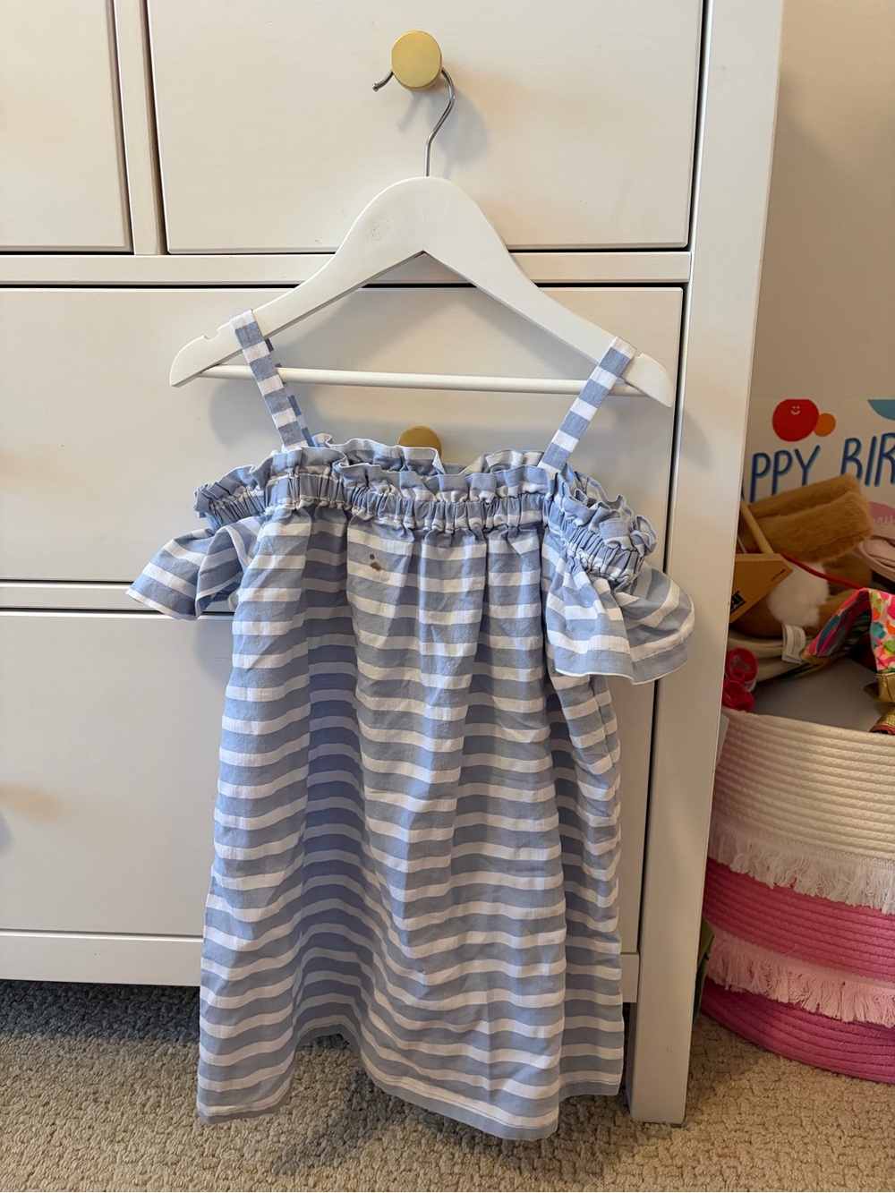 Janie and Jack Girls Blue White Stripe Cold Shoulder Dress Size 4